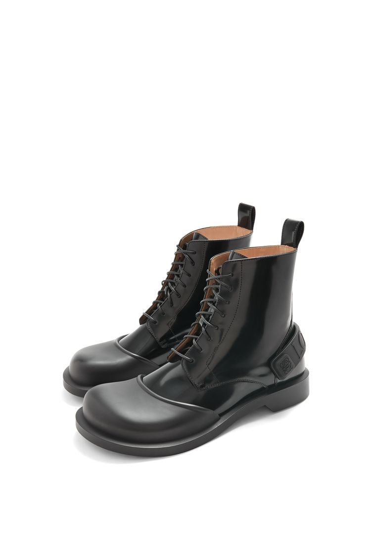 Campo lace-up bootie in brushed calfskin and rubber