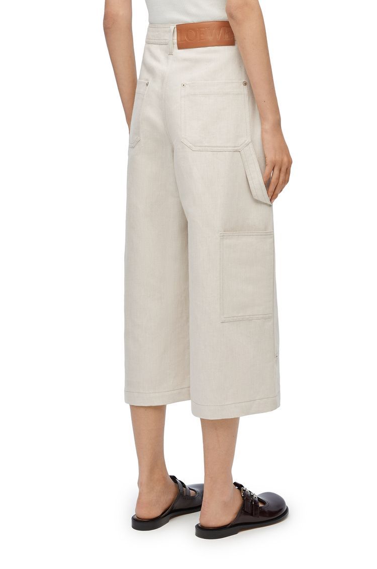 Cropped workwear trousers in cotton and linen