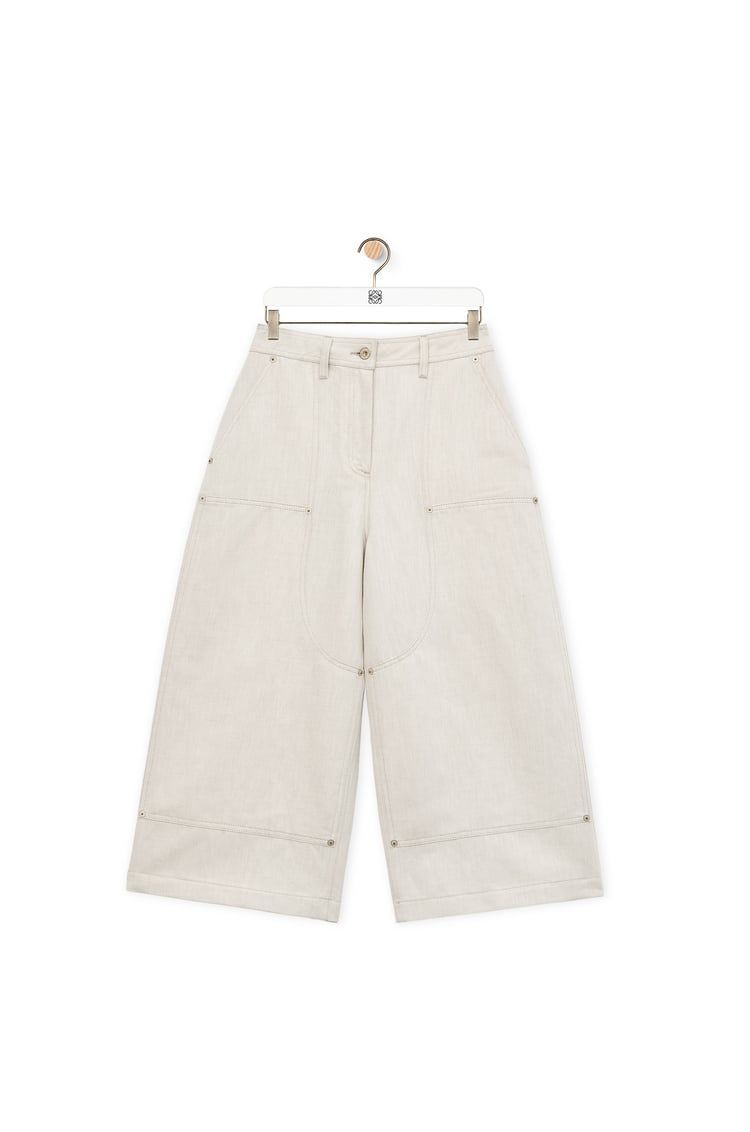 Cropped workwear trousers in cotton and linen