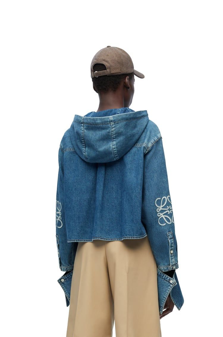 Cropped hooded shirt in denim