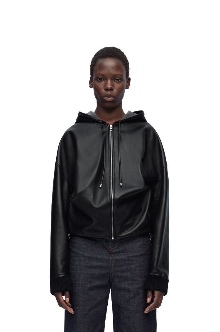 Draped hoodie in nappa lambskin