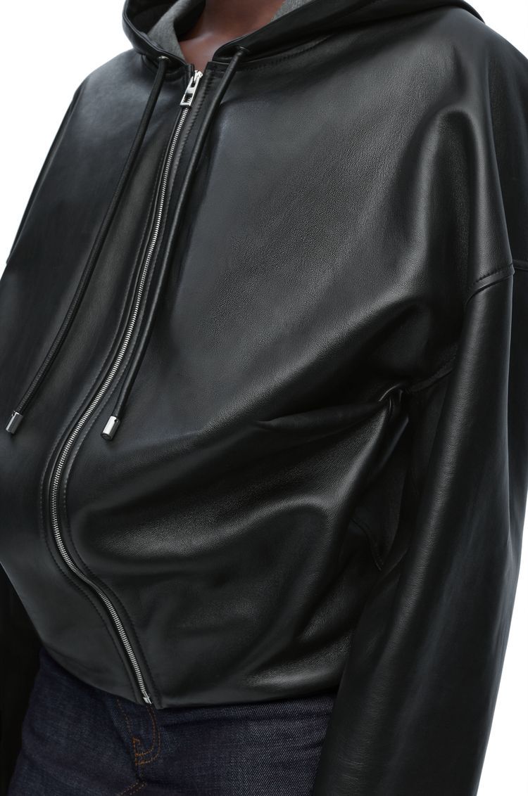 Draped hoodie in nappa lambskin