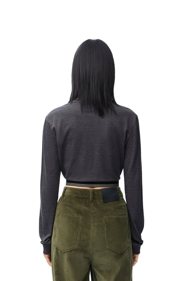 Long sleeve cropped polo in silk and cotton