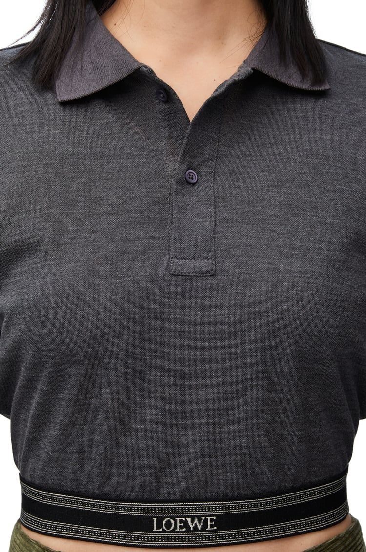 Long sleeve cropped polo in silk and cotton