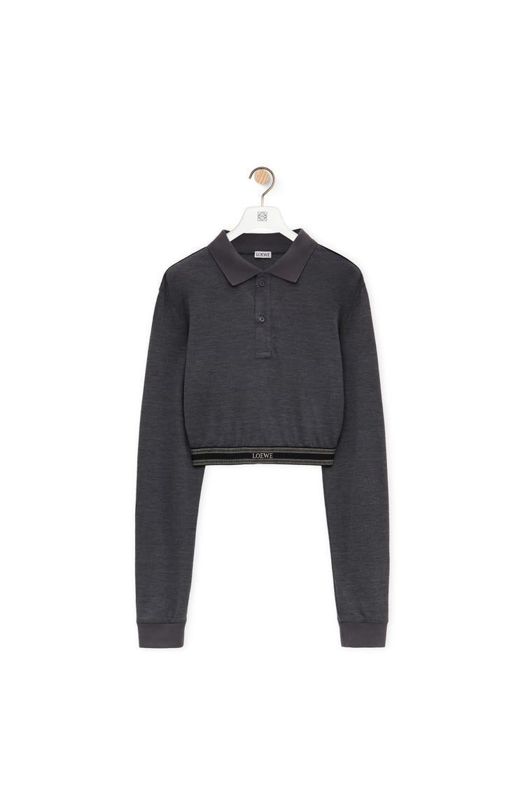 Long sleeve cropped polo in silk and cotton