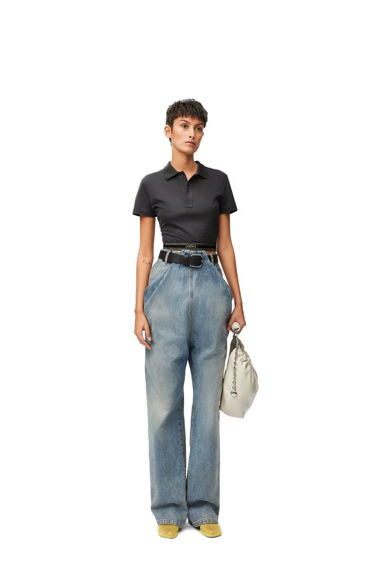Cropped polo in silk and cotton