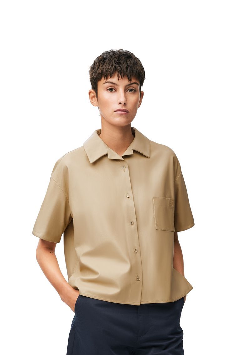 Short sleeve shirt in nappa lambskin