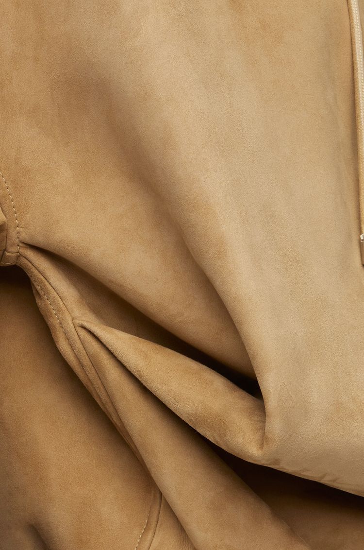 Draped hoodie in suede goatskin