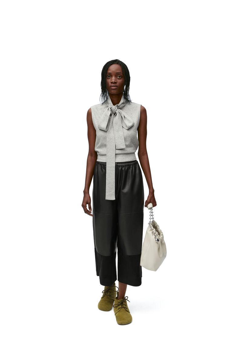 Cropped trousers in nappa lambskin and suede goatskin