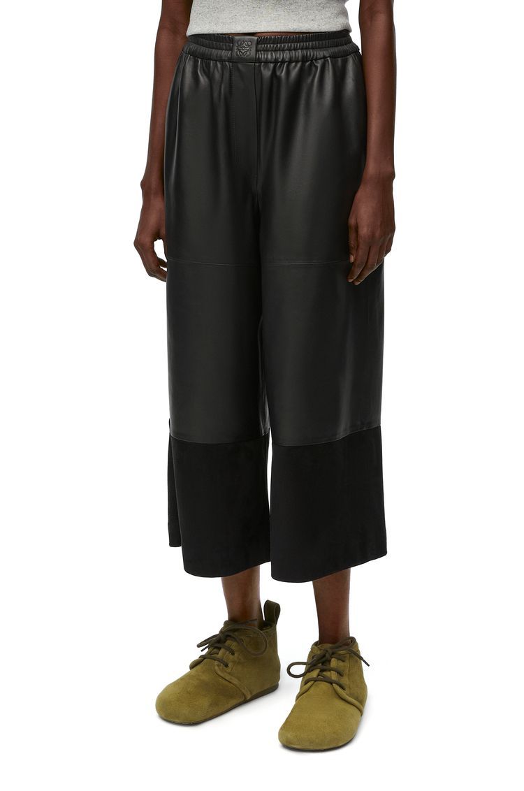 Cropped trousers in nappa lambskin and suede goatskin