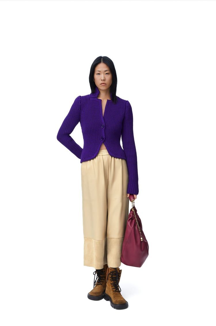 Cropped trousers in nappa lambskin and suede goatskin