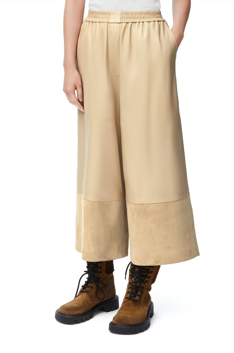 Cropped trousers in nappa lambskin and suede goatskin
