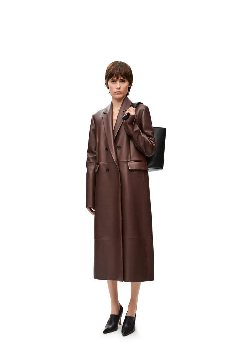 Double breasted coat in nappa lambskin