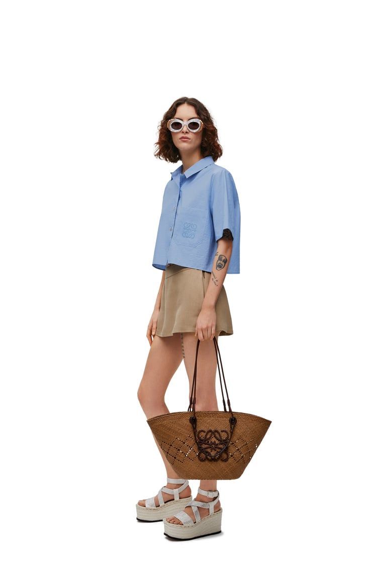 Cropped shirt in cotton blend