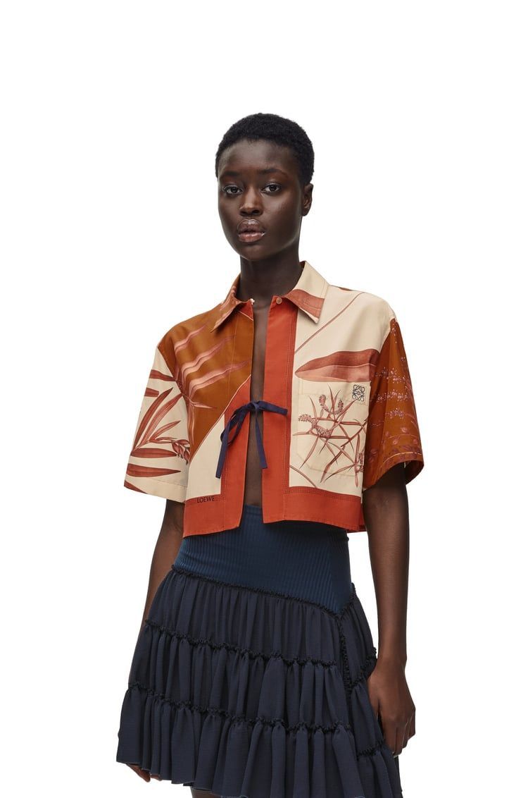 Cropped shirt in cotton and silk