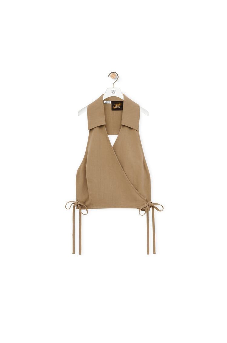 Wrap top in viscose and linen