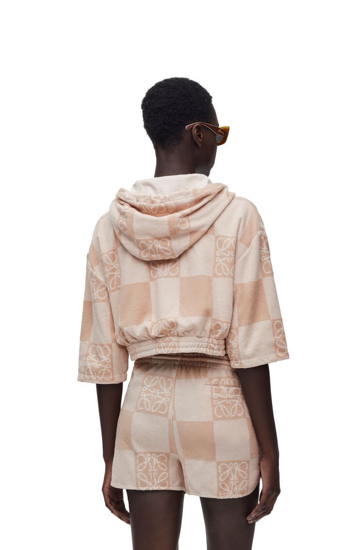 Cropped hoodie in terry cotton jacquard