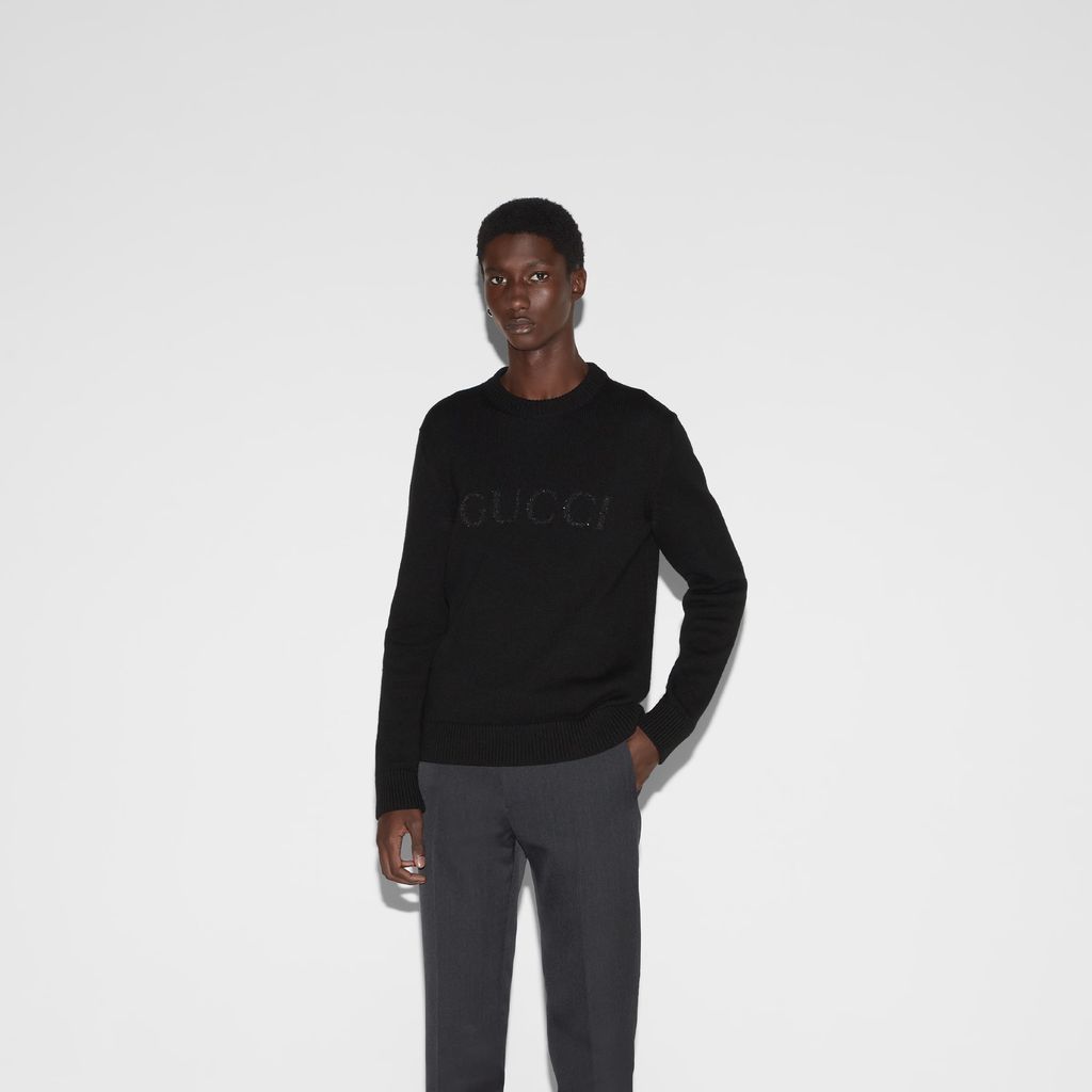 Wool cashmere sweater with intarsia