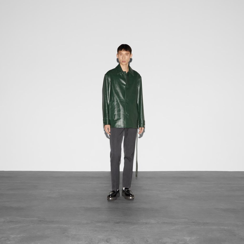 Shiny leather trench coat