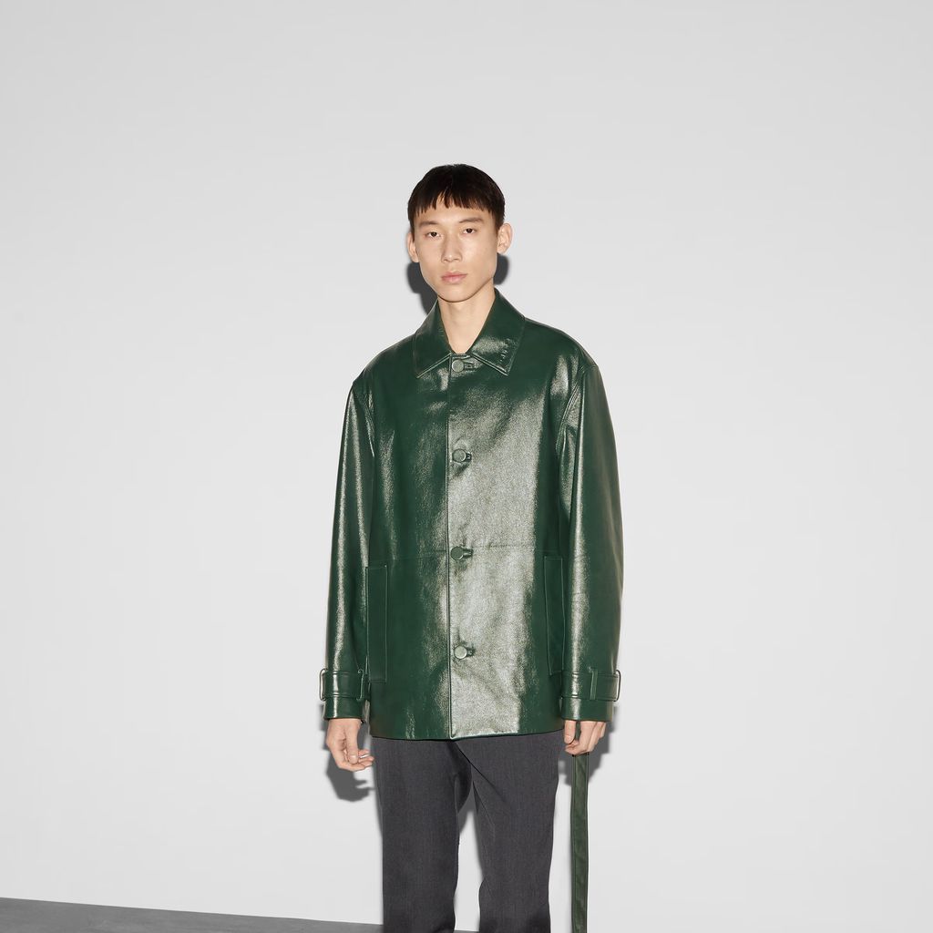 Shiny leather trench coat