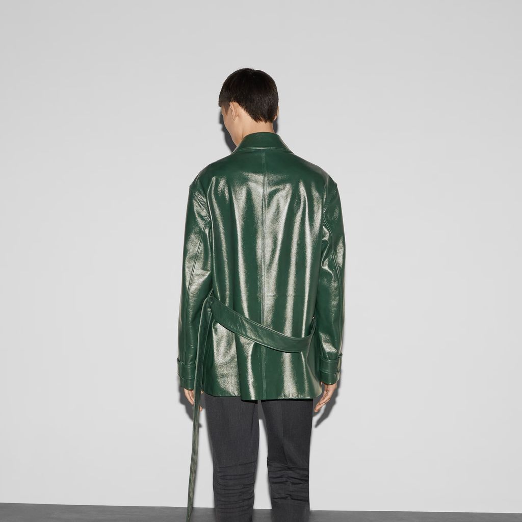 Shiny leather trench coat
