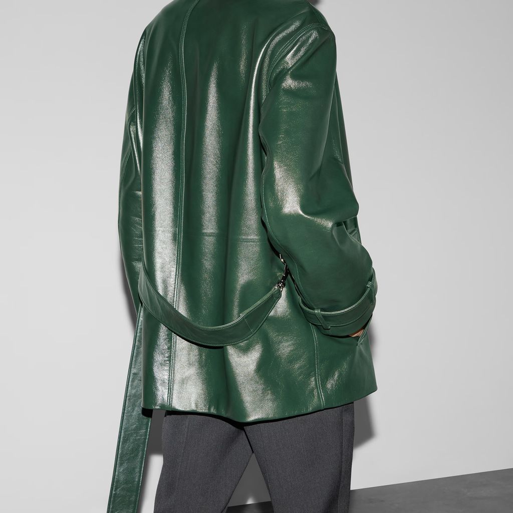 Shiny leather trench coat