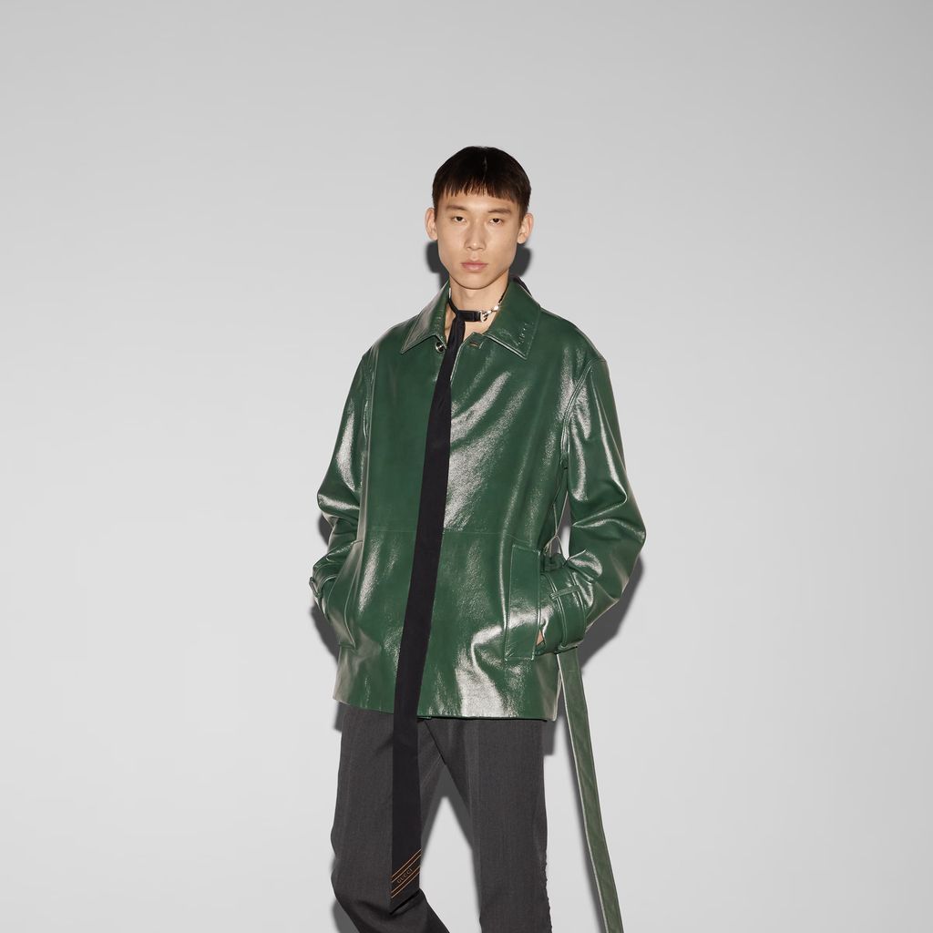 Shiny leather trench coat