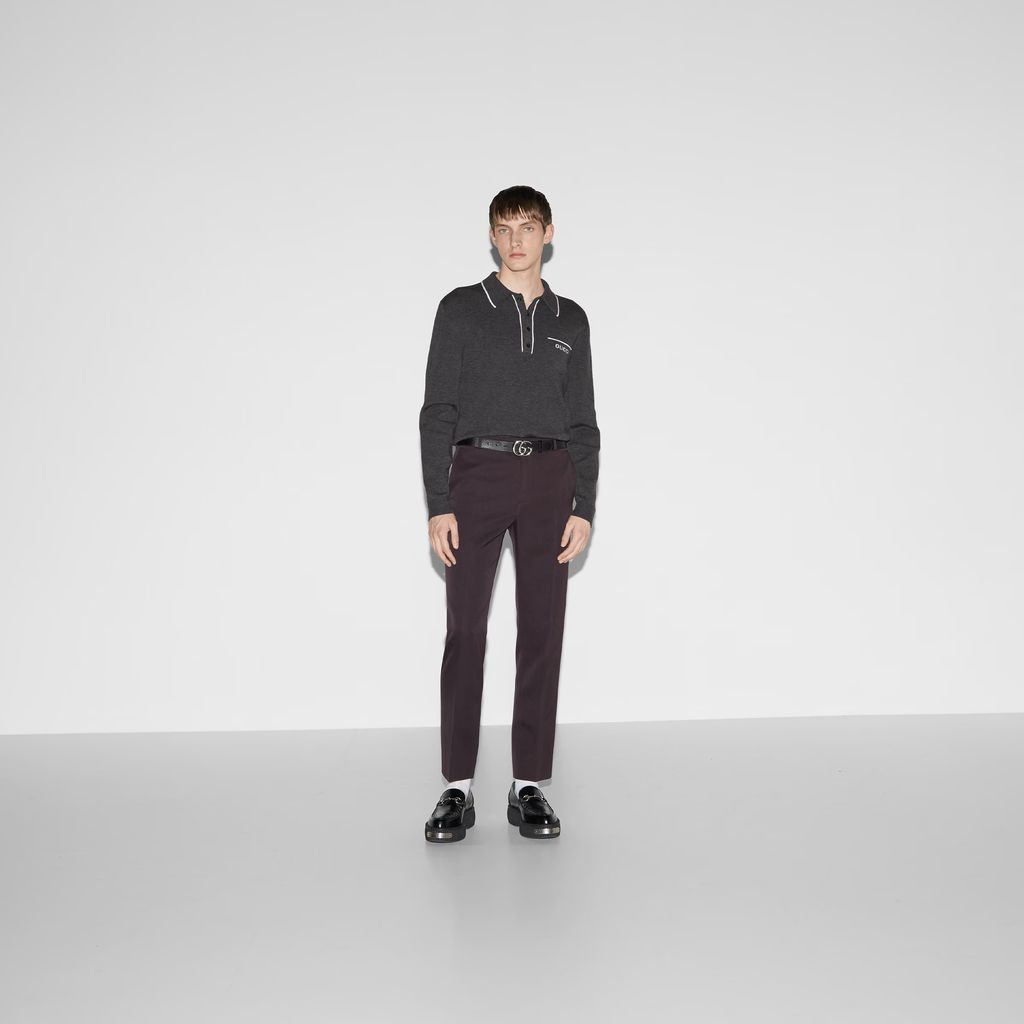 Knit wool long sleeve polo top