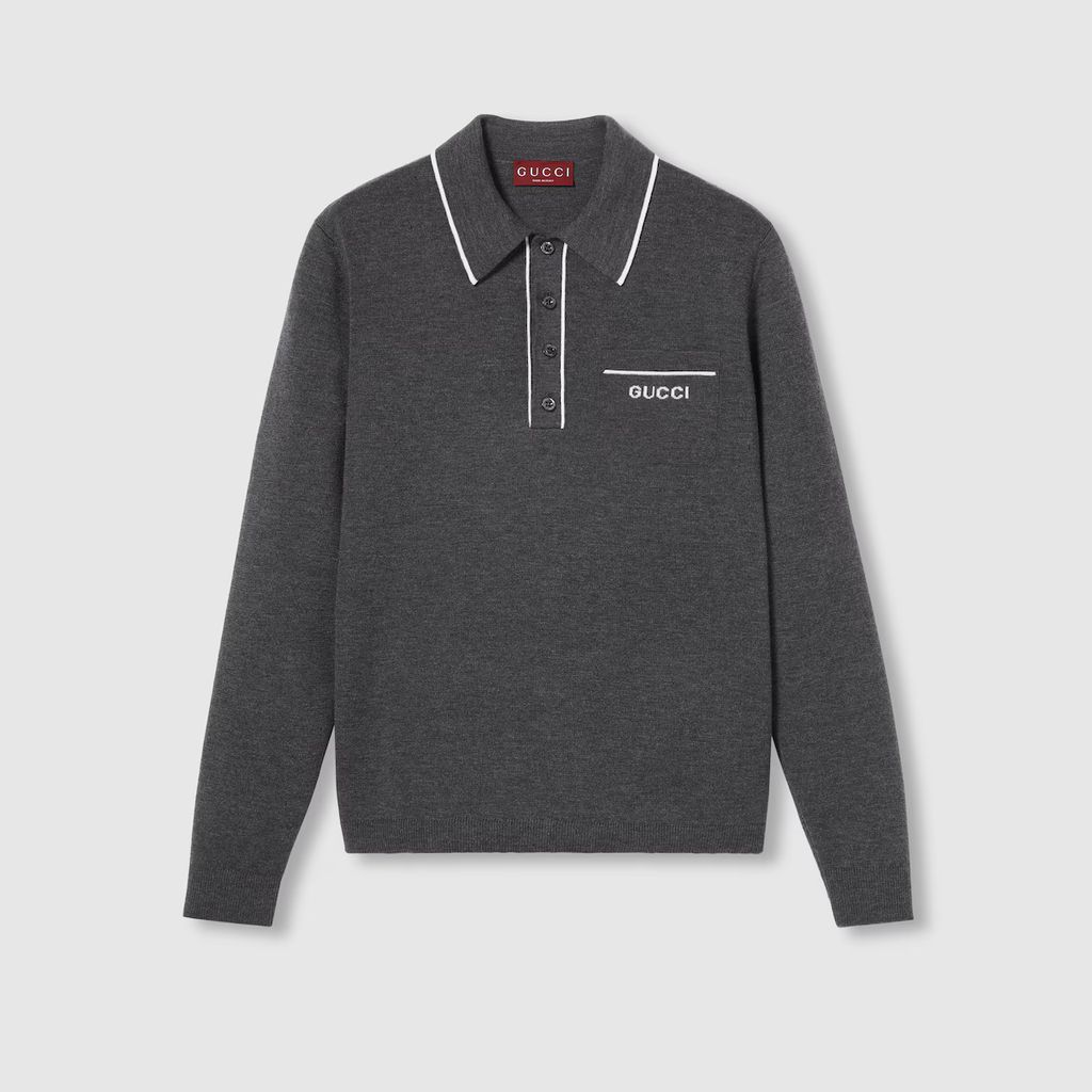 Knit wool long sleeve polo top