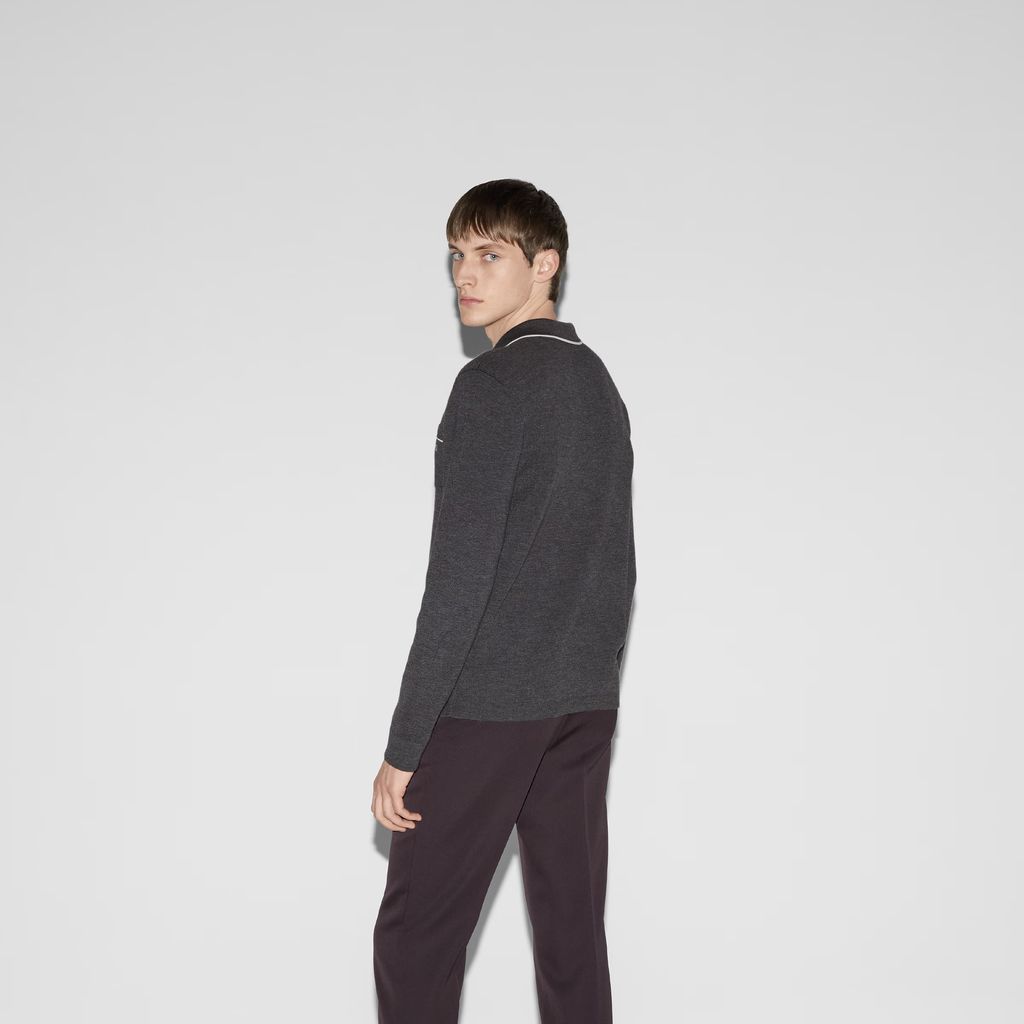 Knit wool long sleeve polo top