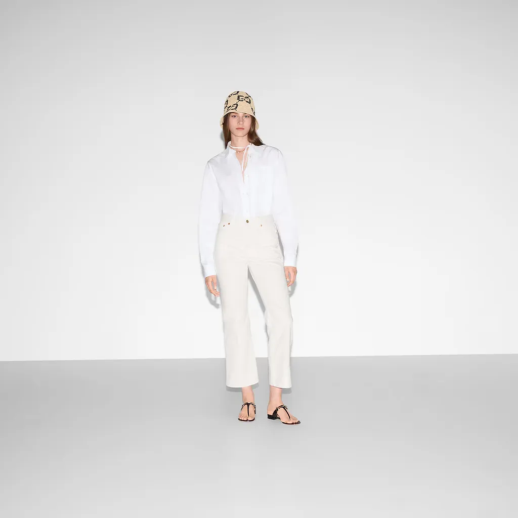 Cropped Flared Denim Trousers