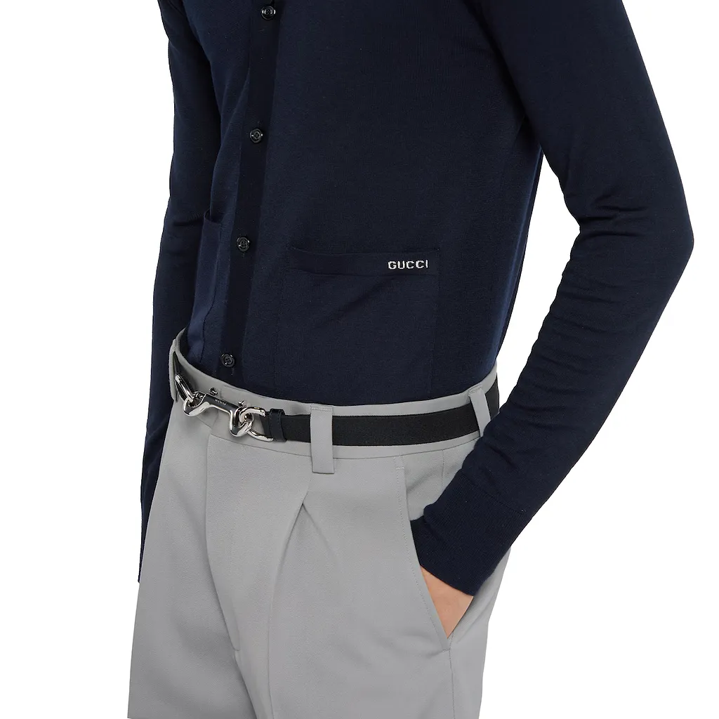 Fine Wool Knit Cardigan With Intarsia