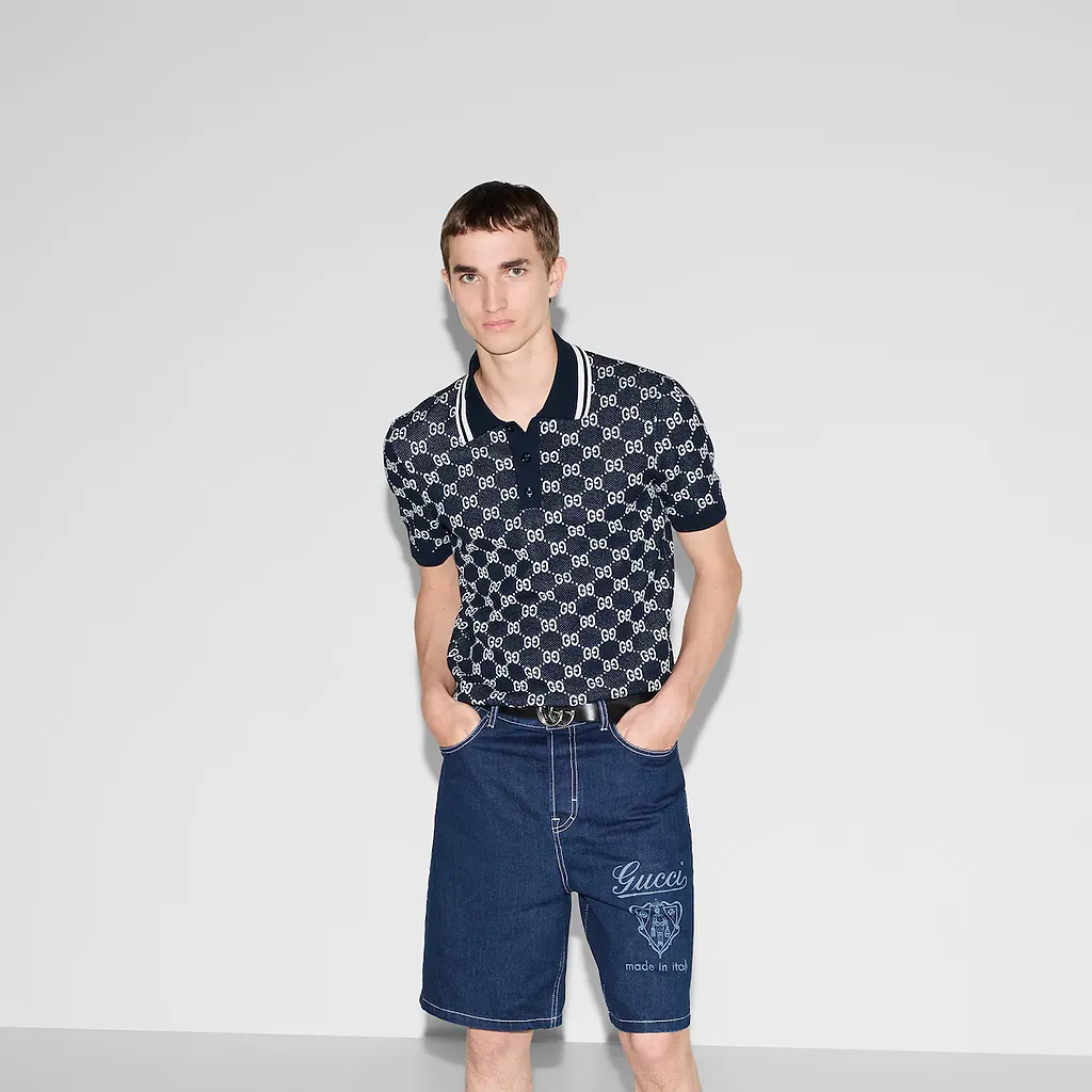 Gg Cotton Knit Jacquard Polo Shirt
