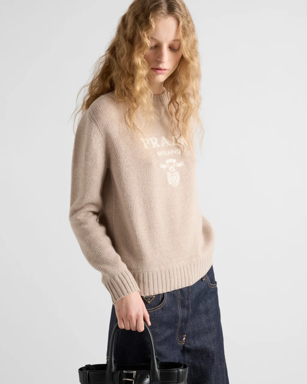 Cashmere And Wool Prada Logo Crew-Neck Sweater