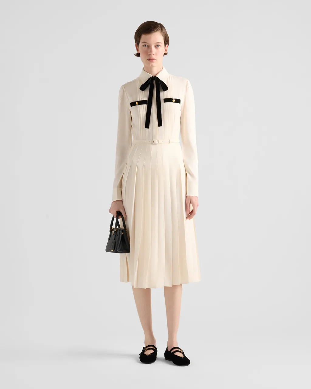 Long Pleated Satin Sablé Dress