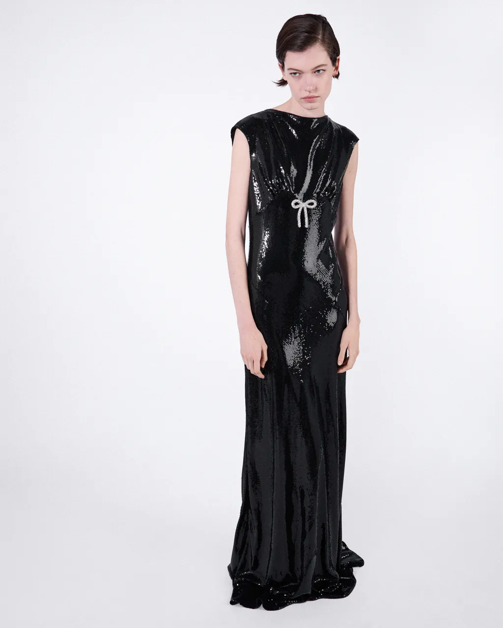 Sequined Satin Jersey Long Dress