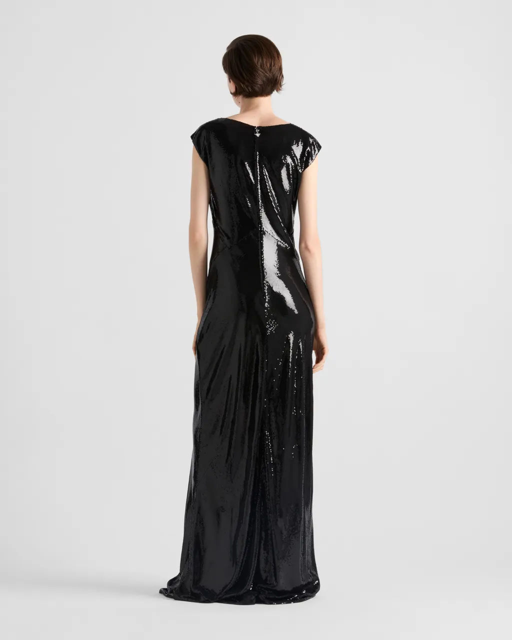 Sequined Satin Jersey Long Dress