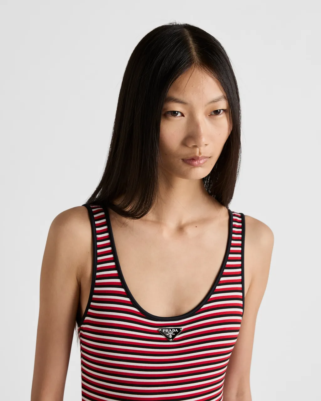 Striped Interlock Jersey One-Piece Swimsuit