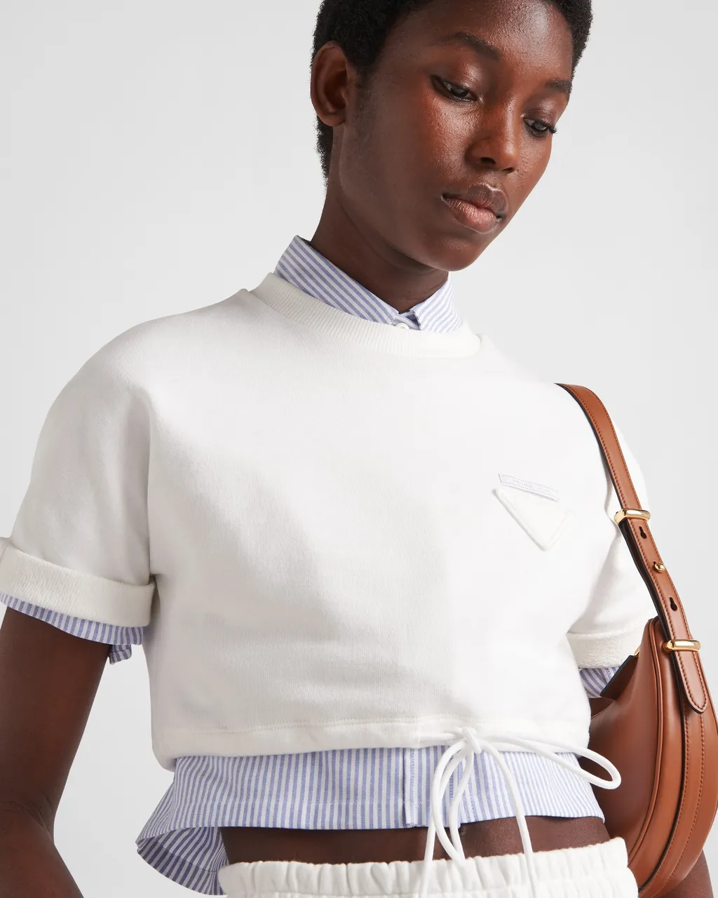 Cropped Cotton Fleece T-Shirt