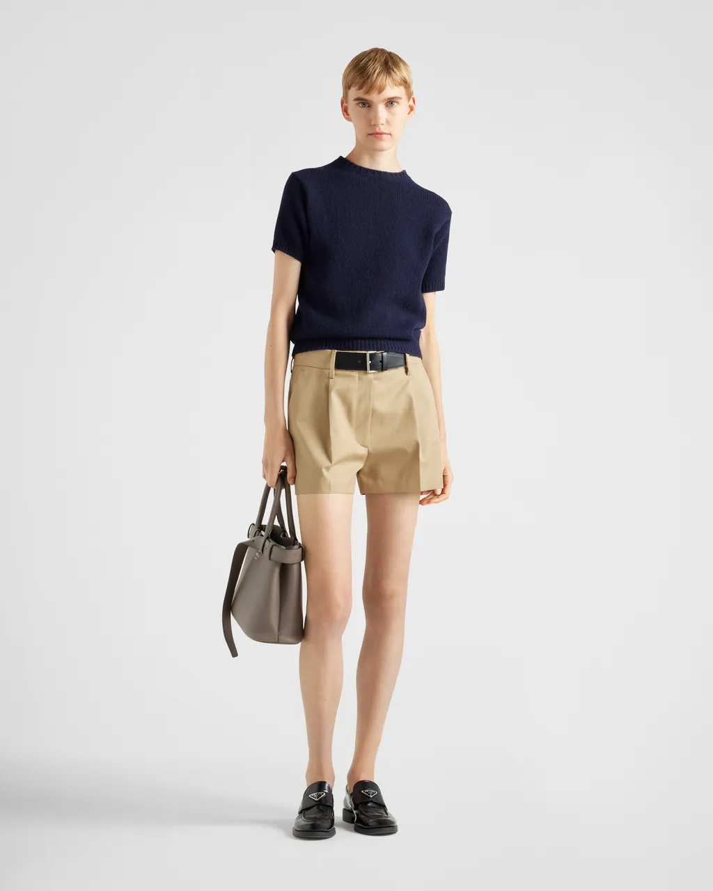 Twill Shorts With Leather Belt