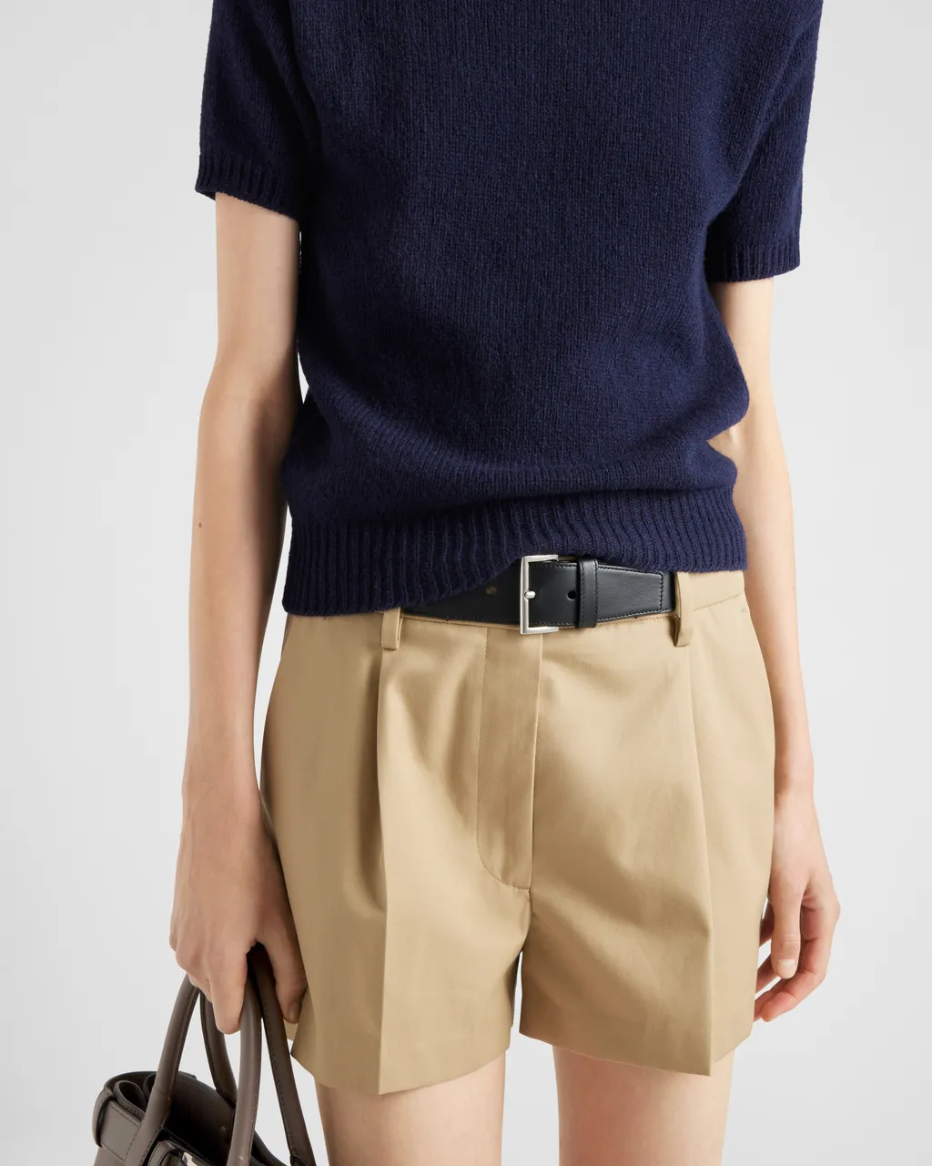 Twill Shorts With Leather Belt