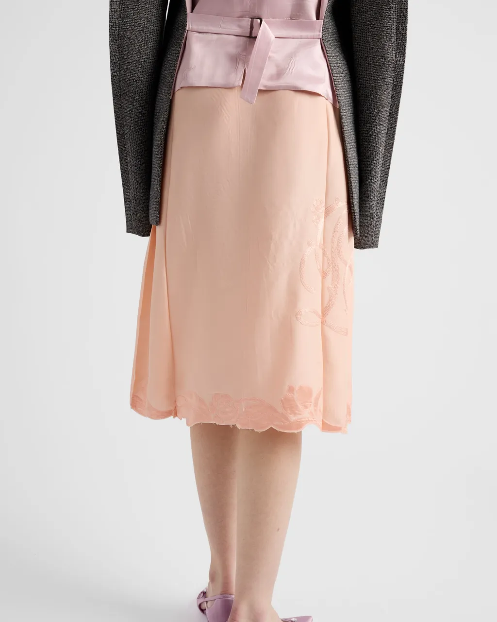 Embroidered Habutai Silk Skirt