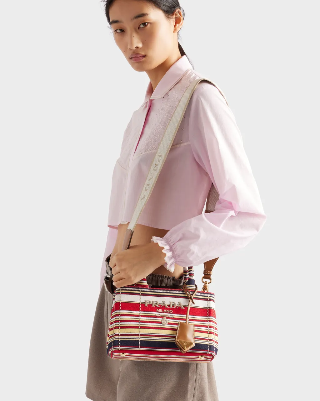Prada JardiniÈRe Striped Cotton Canvas Mini-Bag