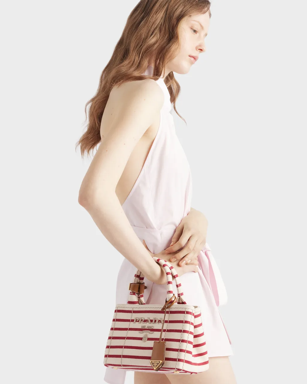 Prada JardiniÈRe Striped Cotton Canvas Mini-Bag