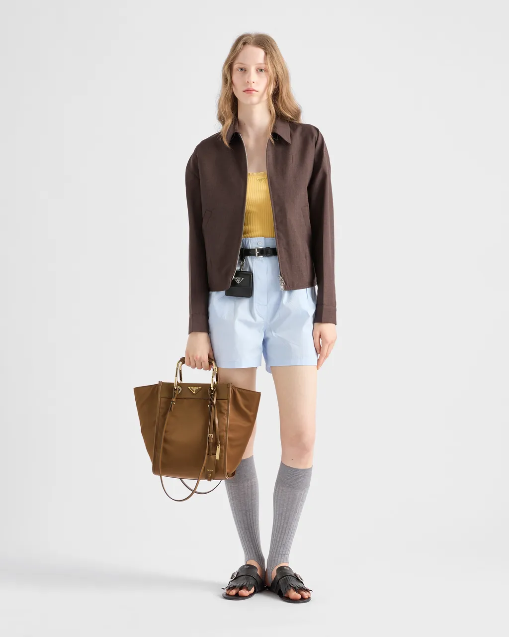 Medium Re-Nylon And Leather Tote Bag