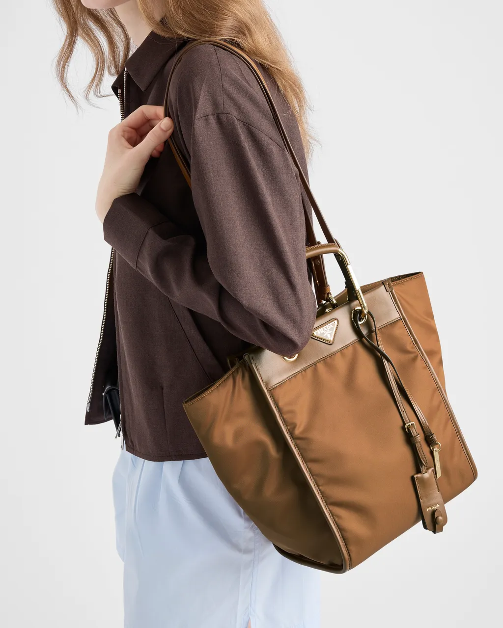 Medium Re-Nylon And Leather Tote Bag