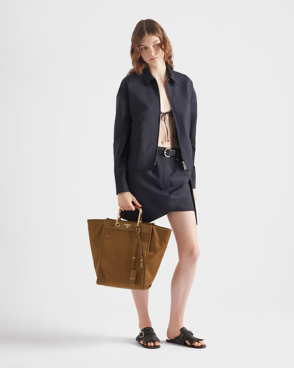 Large Re-Nylon And Leather Tote Bag