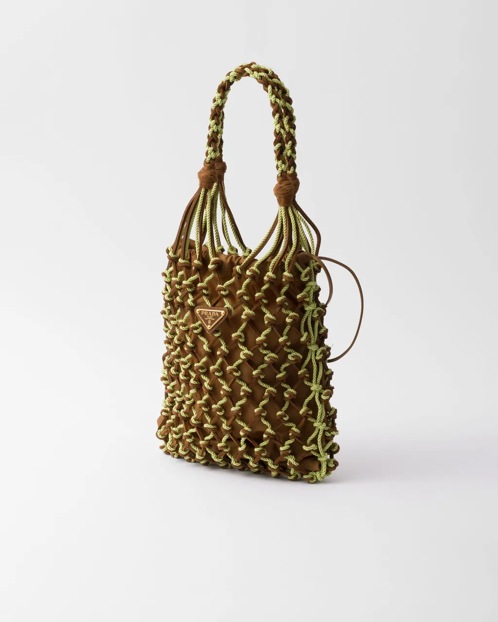 Prada Noué Small Macramé And Suede Bag