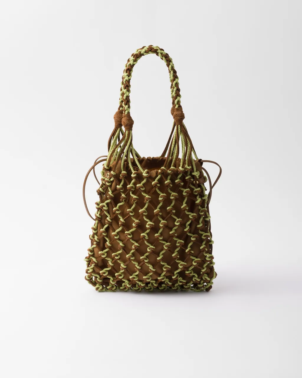Prada Noué Small Macramé And Suede Bag