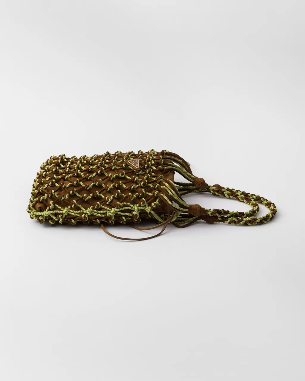Prada Noué Small Macramé And Suede Bag